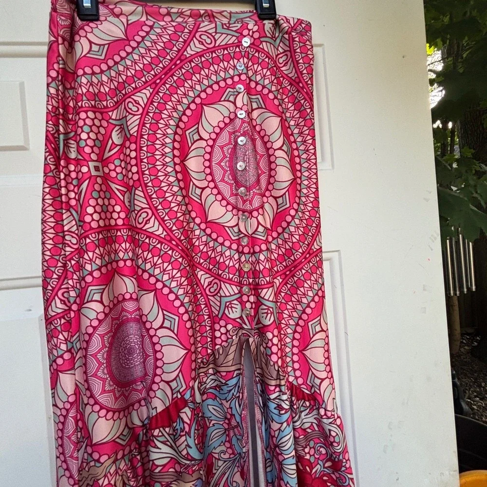 Vintage Y2K Boho Maxi Skirt Floral Print Button‎ Front Slit Elastic Waist slit - Picture 4 of 9
